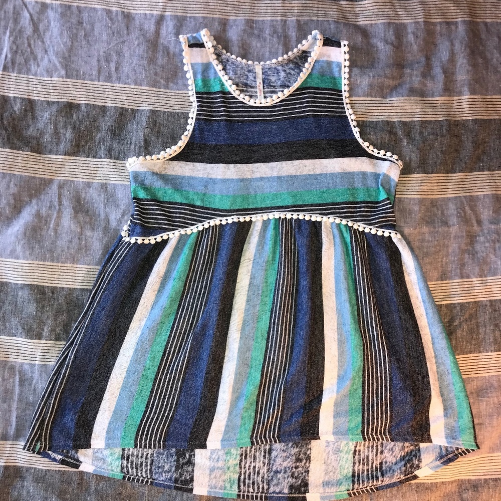 My Story Tunic Large Blue Green Black Stripe